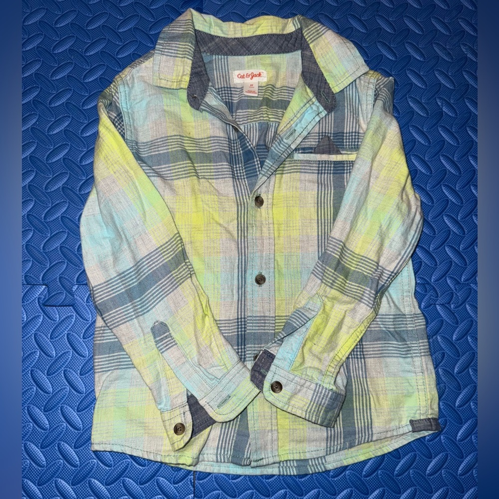 Cat & Jack Kids Button Down Shirt - Yellow and Blue